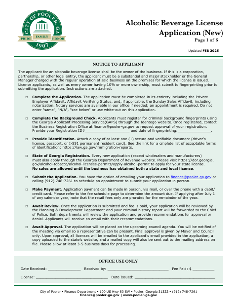 First page of the Alcoholic Beverage License Application (New)