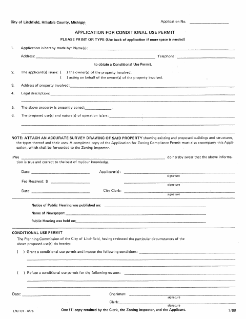 First page of the Conditional Use Permit Application