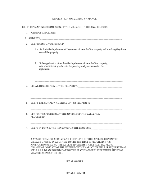 First page of the Application for Zoning Variance