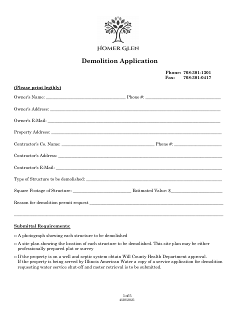 First page of the Demolition Application