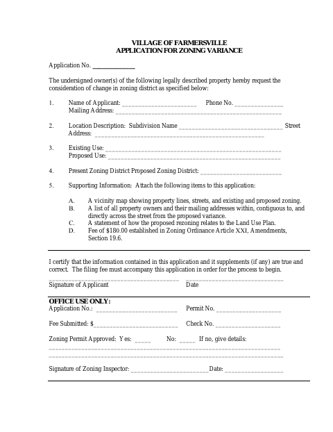 First page of the Zoning Variance Application