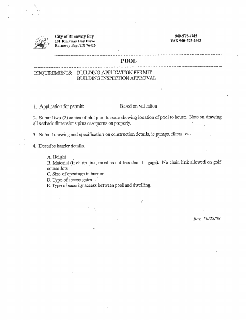 First page of the Pool Permit Application