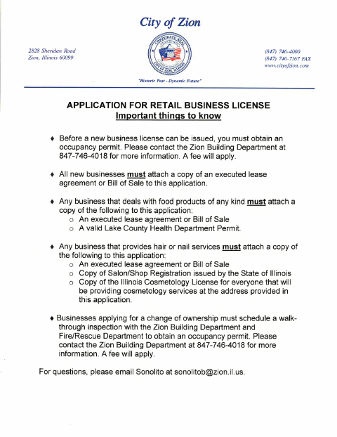 First page of the General Business License Application