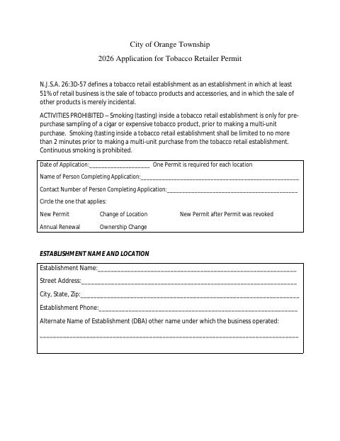 First page of the Application for Tobacco Retailer Permit