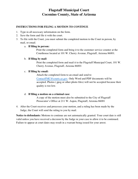 First page of the Motion to Continue