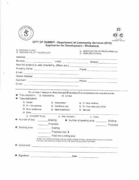 First page of the Zoning Board Application