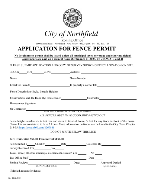 First page of the Application for Fence Permit