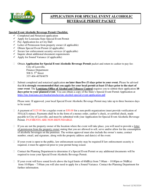 First page of the Special Event Alcoholic Beverage Permit Application