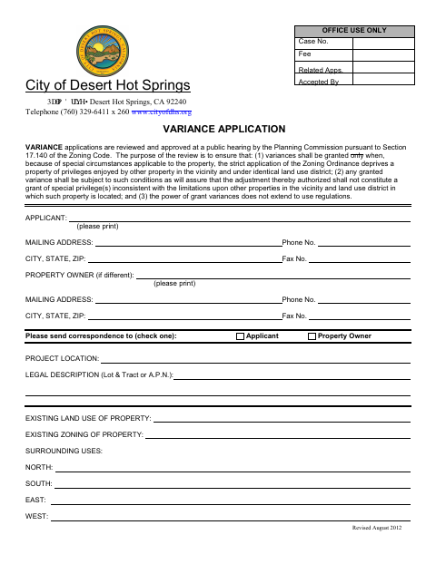 First page of the Variance Application