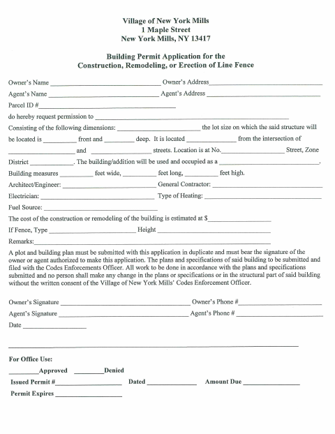 First page of the Building Permit Application