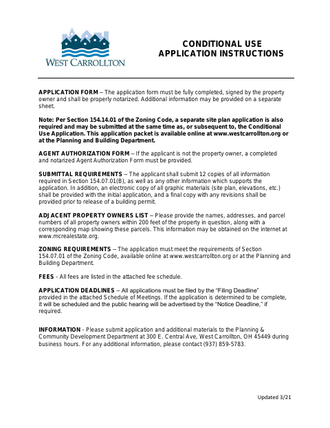 First page of the Conditional Use Application Packet