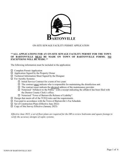 First page of the On-Site Sewage Facility Permit Application