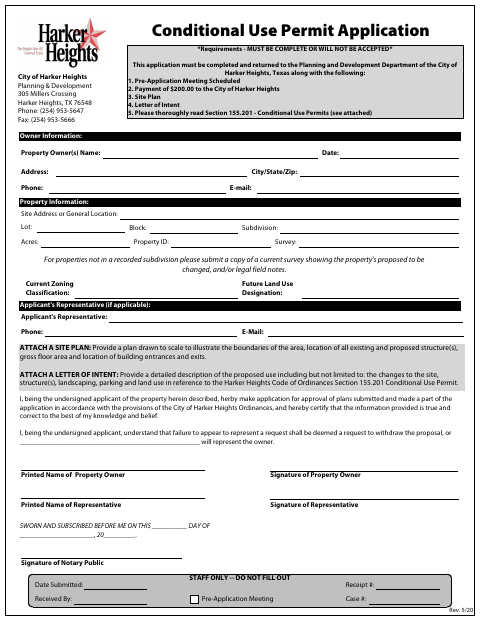 First page of the Conditional Use Permit Application