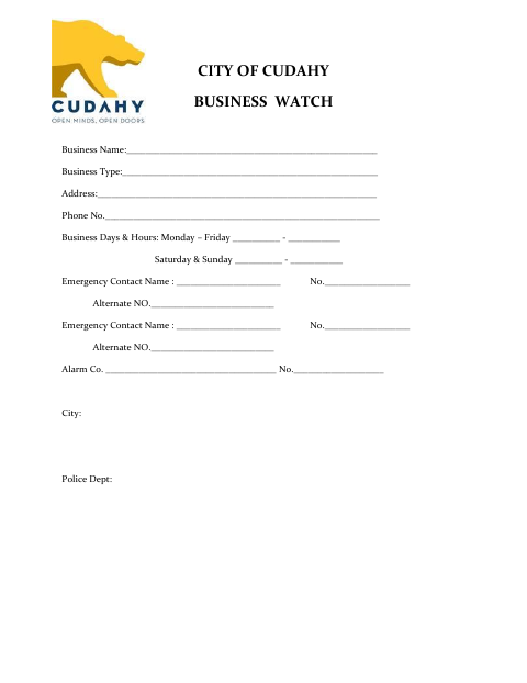 First page of the Business Watch Form