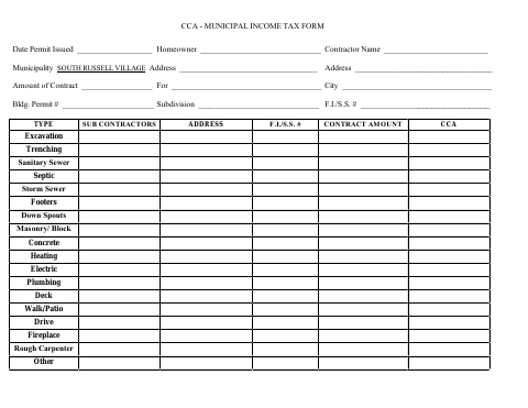 First page of the CCA Municipal Income Tax Form