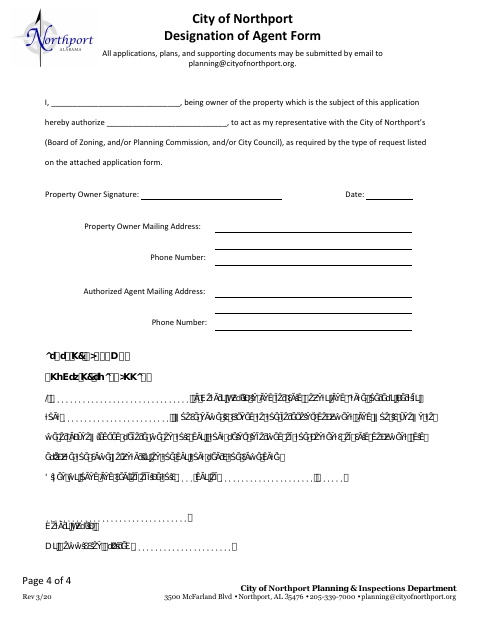 First page of the Designation of Agent Form
