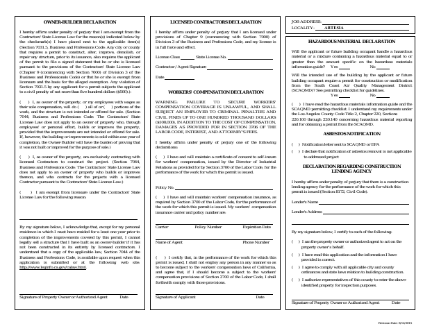 First page of the Owner-Builder Declaration