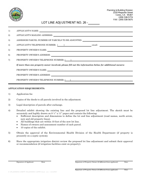 First page of the Lot Line Adjustment Application