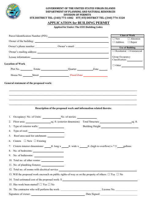 First page of the Application for Building Permit
