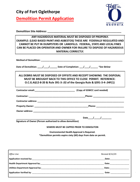 First page of the Demolition Permit Application