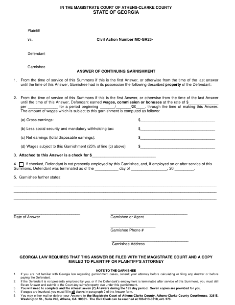 First page of the Answer of Continuing Garnishment