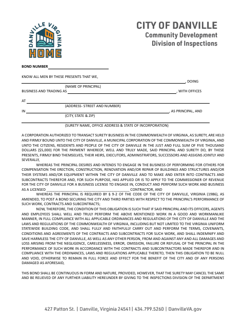 First page of the Contractor's Bond Form