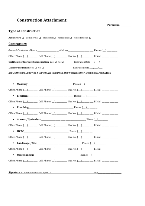 First page of the Construction Attachment