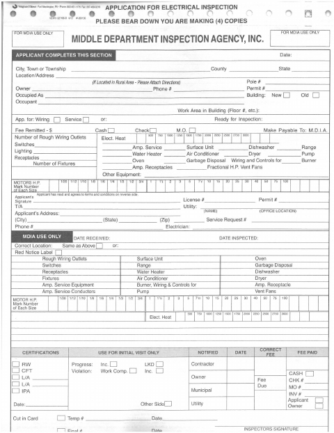 First page of the Electrical Inspection Application