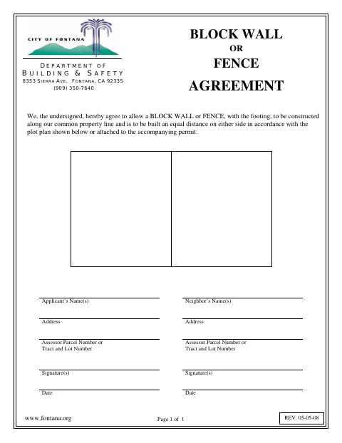 First page of the Block Wall or Fence Agreement