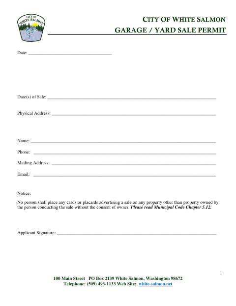 First page of the Garage/Yard Sale Permit