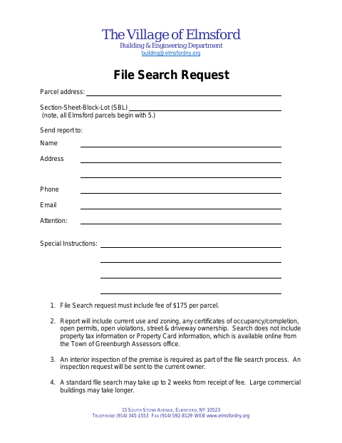 First page of the File Search Request