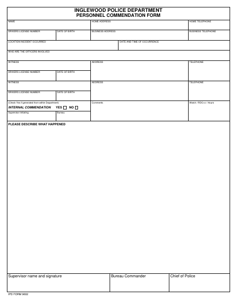 First page of the Personnel Commendation Form
