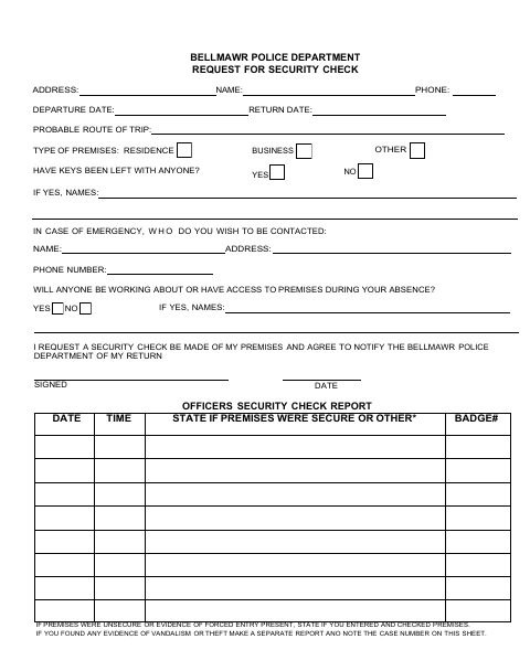 First page of the Request for Security Check