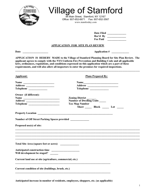 First page of the Application for Site Plan Review
