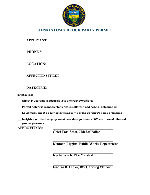 First page of the Block Party Permit Application