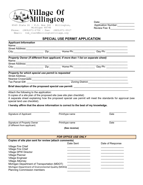 First page of the Special Use Permit Application
