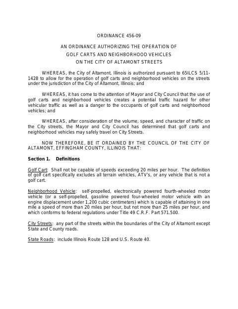 First page of the Golf Cart Permit Application
