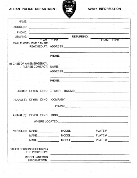 First page of the Away Notification Form