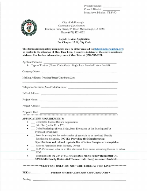 First page of the Facade Review Application