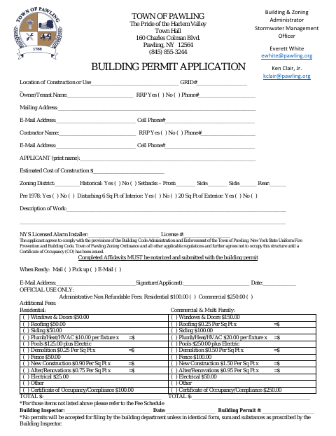 First page of the Building Permit Application