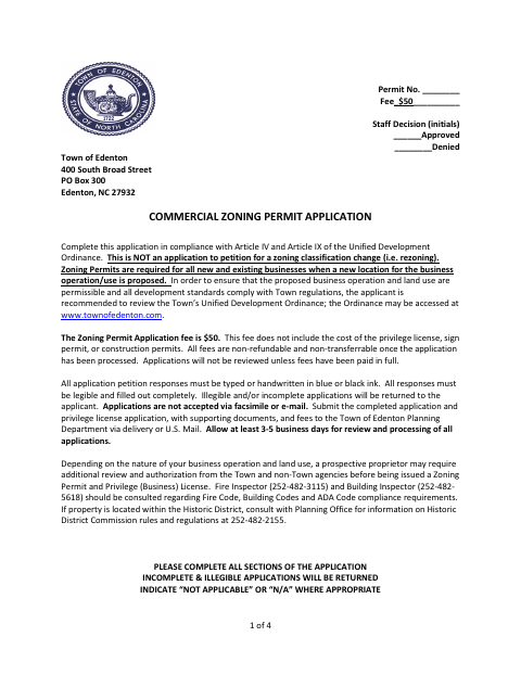 First page of the Commercial Zoning Permit Application
