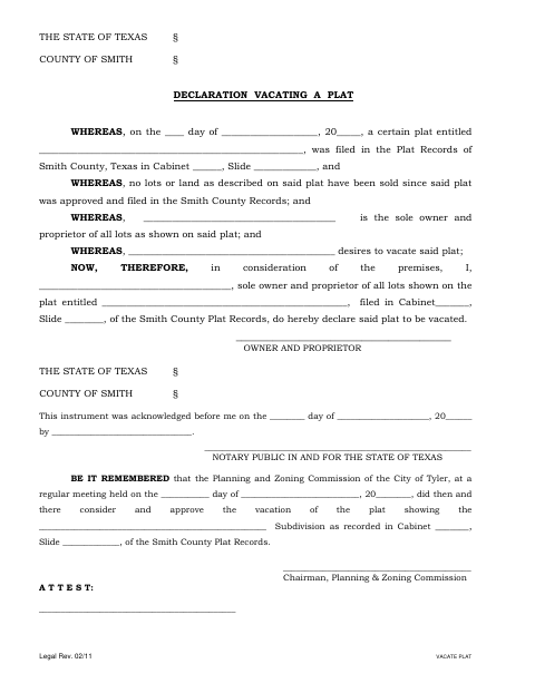 First page of the Plat Vacation Declaration