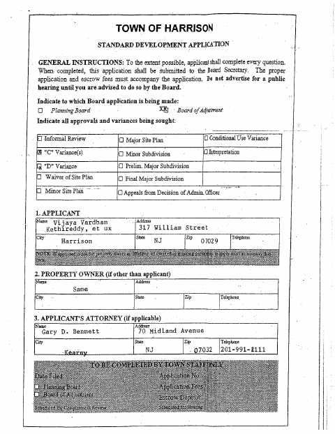 First page of the Standard Development Application