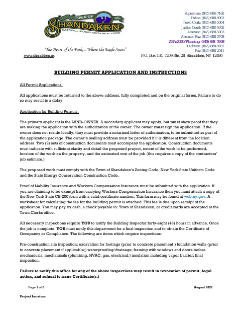 First page of the Building Permit Application and Instructions