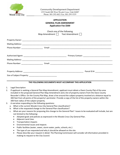 First page of the General Plan Amendment Application