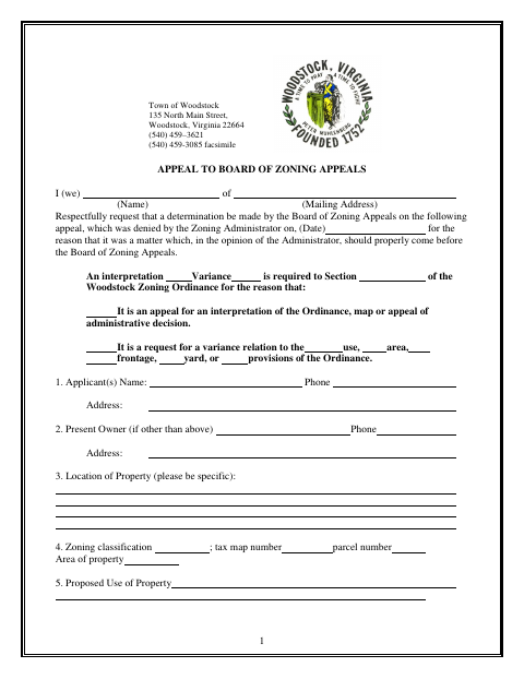 First page of the Appeal to Board of Zoning Appeals