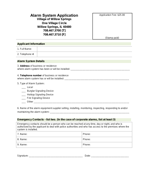 First page of the Alarm System Application