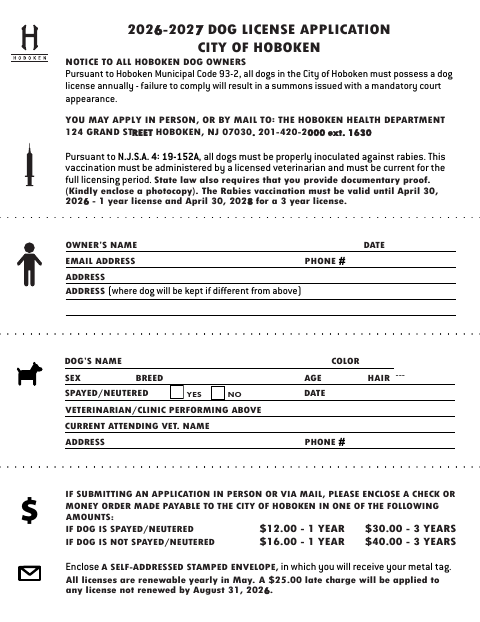 First page of the Dog License Application