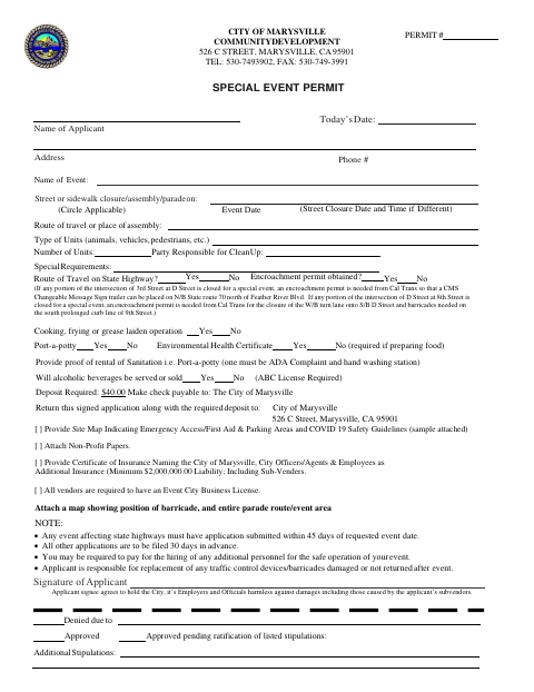 First page of the Special Event Permit