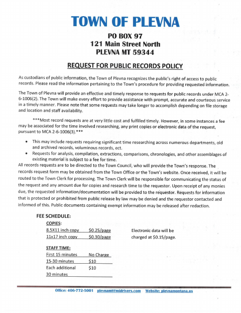 First page of the Request for Public Records
